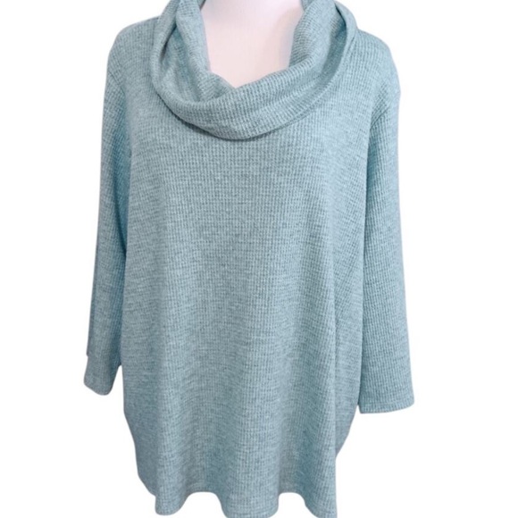 J.Jill Wearever Waffle Teal Cowl Neck Top sz L - Picture 9 of 9